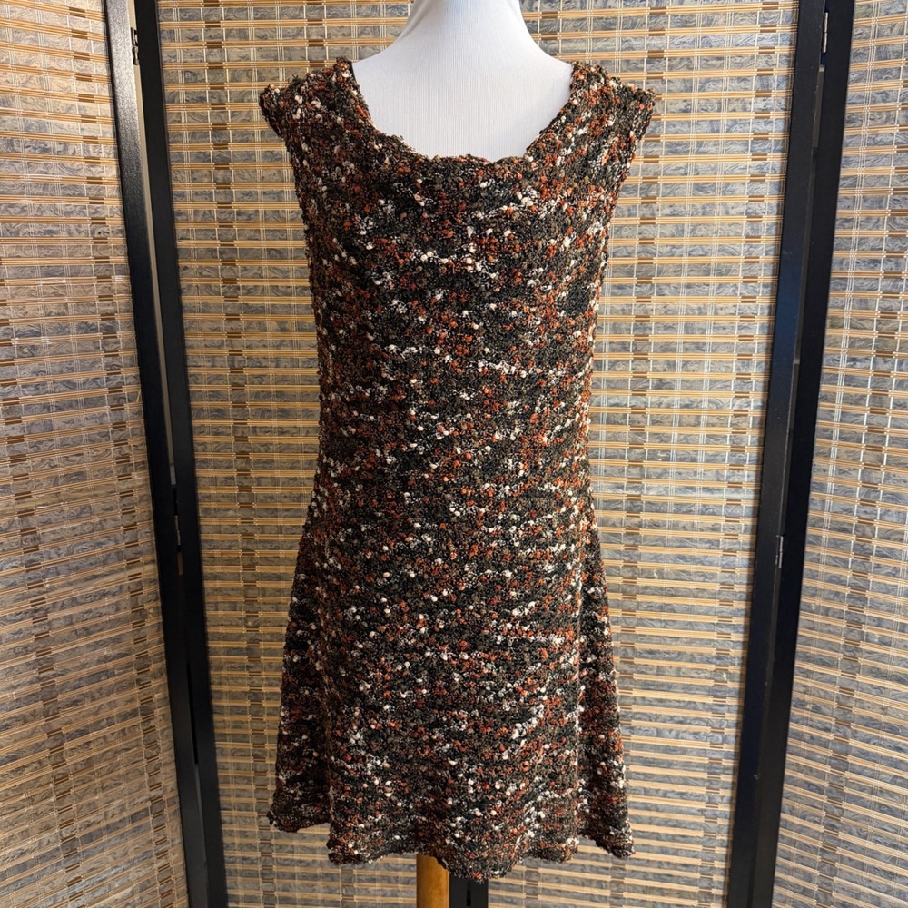 Reymond Chapman Knit Dress Womens M Brown Multi Cowl Neck Sleeveless A-Line